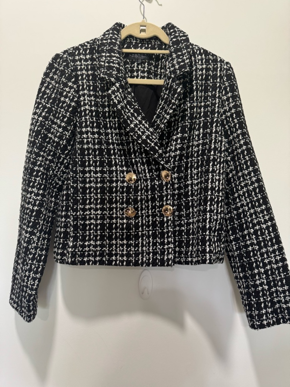 Laundry By Shelli Segal Black & White Tweed Double-Breasted Blazer | Size Large